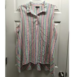 For Cynthia Size 3X Multicolor Rainbow Striped Sleeveless Linen Blend Tunic Top